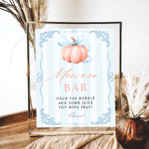 Little Pumpkin Blue Bow Baby Shower Mum-osa Bar Poster