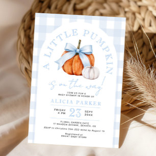 Little pumpkin blue bow boy baby shower invitation