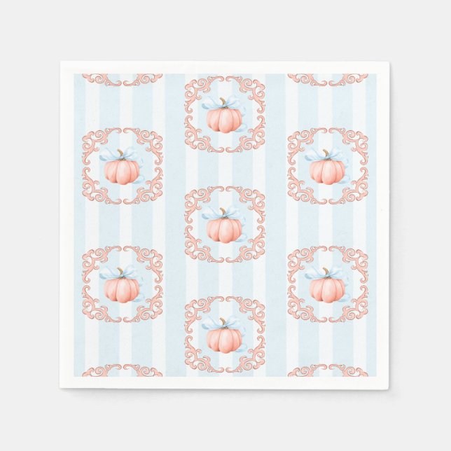Little Pumpkin Blue Bow Boy Baby Shower  Napkin (Front)