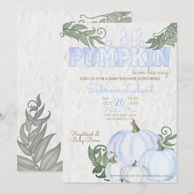 Little Pumpkin Blue Boy Baby Shower Invitation (Front/Back)