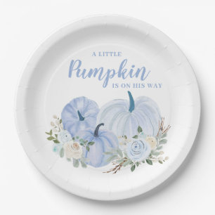 Little Pumpkin Blue Boy Baby Shower Paper Plate