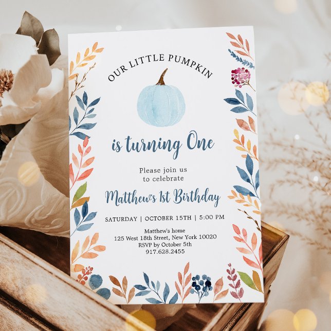 Little Pumpkin Blue Boy First Birthday Invitation (Creator Uploaded)