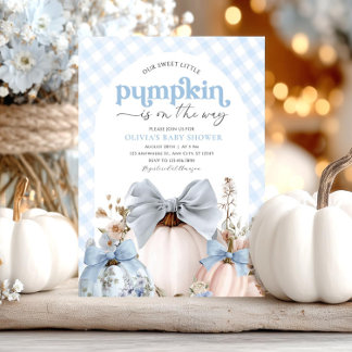 Little Pumpkin Blue Boy Greenery Baby Shower Invitation
