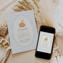 Little Pumpkin Blue Boys Baby Shower Invitation