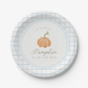 Little Pumpkin Blue Boys Baby Shower Paper Plate
