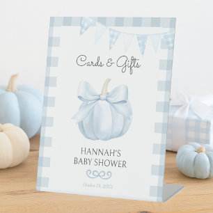 Little Pumpkin Blue Cards & Gifts Baby Shower Pedestal Sign