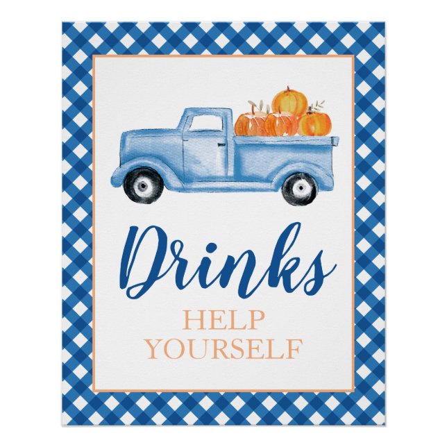 Little Pumpkin blue Fall Birthday drink Poster (Front)
