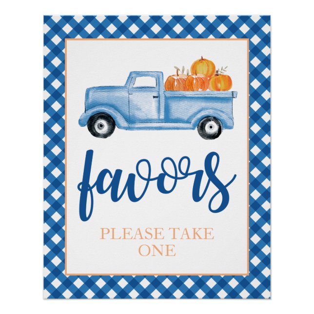 Little Pumpkin blue Fall Birthday Favour Poster (Front)
