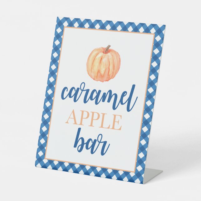 Little Pumpkin blue Fall Birthday Food Pedestal Sign (Front)