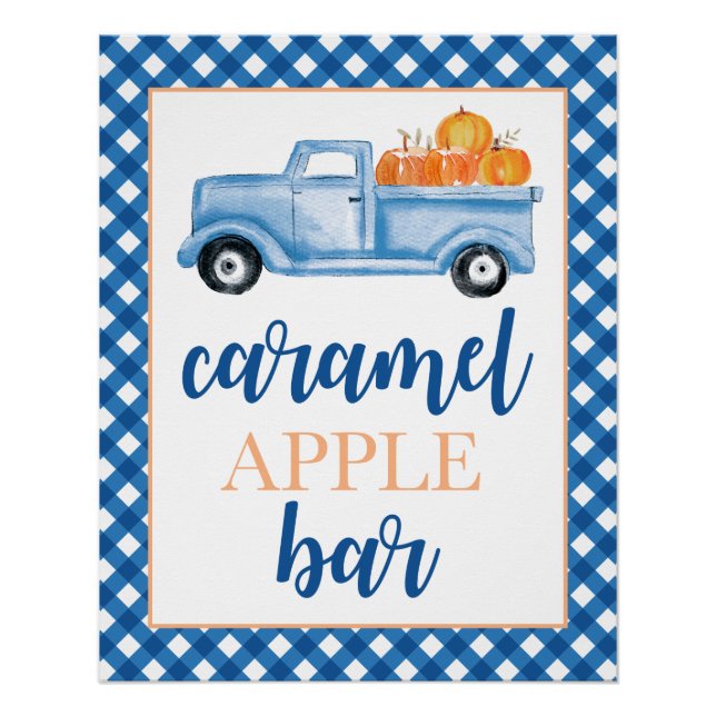 Little Pumpkin blue Fall Birthday Food Poster (Front)