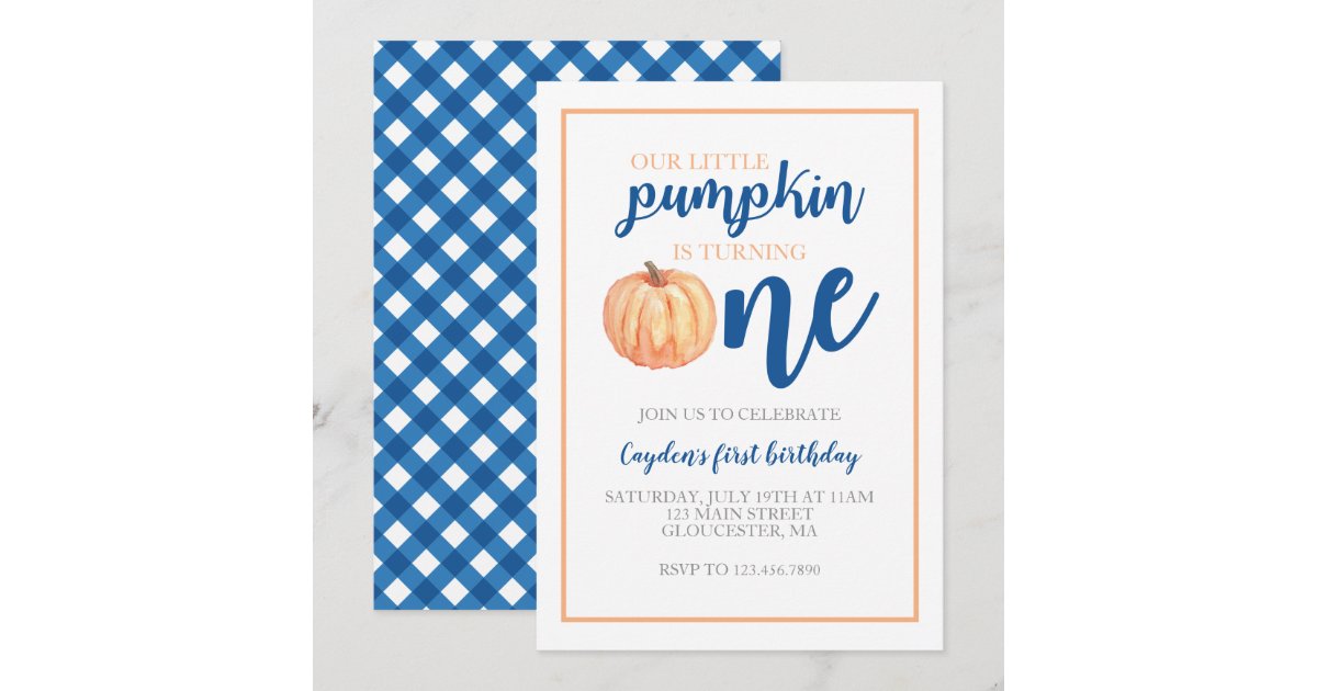 Little Pumpkin Blue Fall First Birthday Invitation | Zazzle
