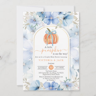 Little Pumpkin Blue Floral Garden Fall Baby Shower Invitation