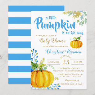 Little Pumpkin Blue Garden Baby Shower Invitation