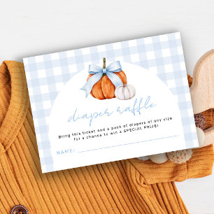 Little pumpkin blue gingham diaper raffle ticket enclosure card