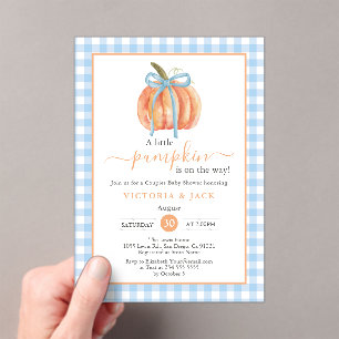 Little Pumpkin Blue Gingham Fall Baby Shower Acrylic Invitations
