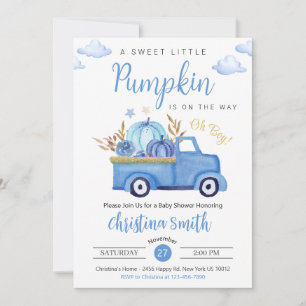 Little Pumpkin Blue Rustic Truck Baby Boy Shower Invitation