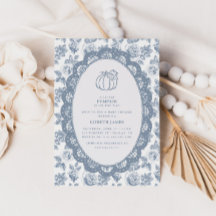 Little Pumpkin Blue Toile Baby Shower Invitation