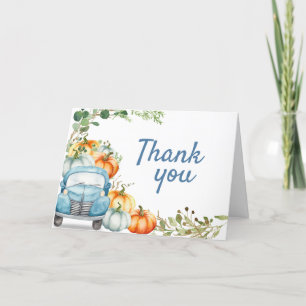 Little Pumpkin Blue Truck Baby Shower Thank You Card