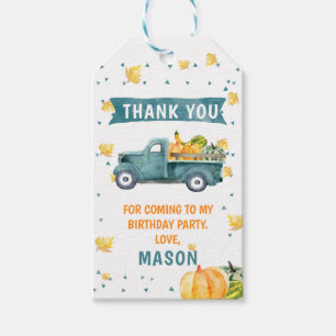 Little Pumpkin Blue Truck Birthday Thank You Tag