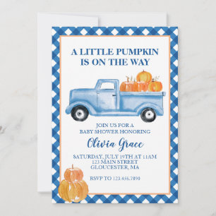 Little Pumpkin Blue truck Fall Baby Shower Invitation