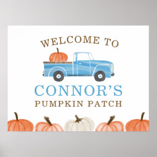 Little PUMPKIN Blue Truck Fall Birthday Welcome Poster