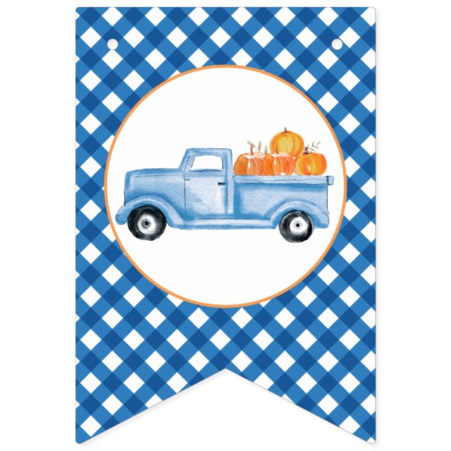 Little Pumpkin blue truck first birthday banner (Sixteenth Flag)