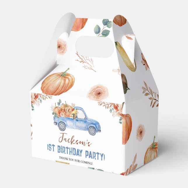 Little Pumpkin Blue Truck First Birthday Favour Bo Favour Box (Front Side)