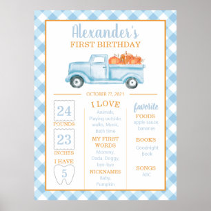 Little Pumpkin blue truck first birthday milestone Poster