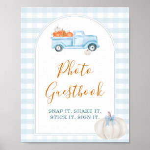 Little Pumpkin Blue Truck Gingham Photo Guestbook