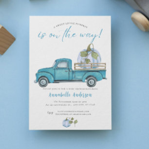 Little Pumpkin Blue watercolor Boy Baby Shower Invitation