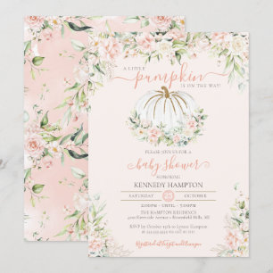 Little Pumpkin Blush Pink Floral Fall Baby Shower  Invitation