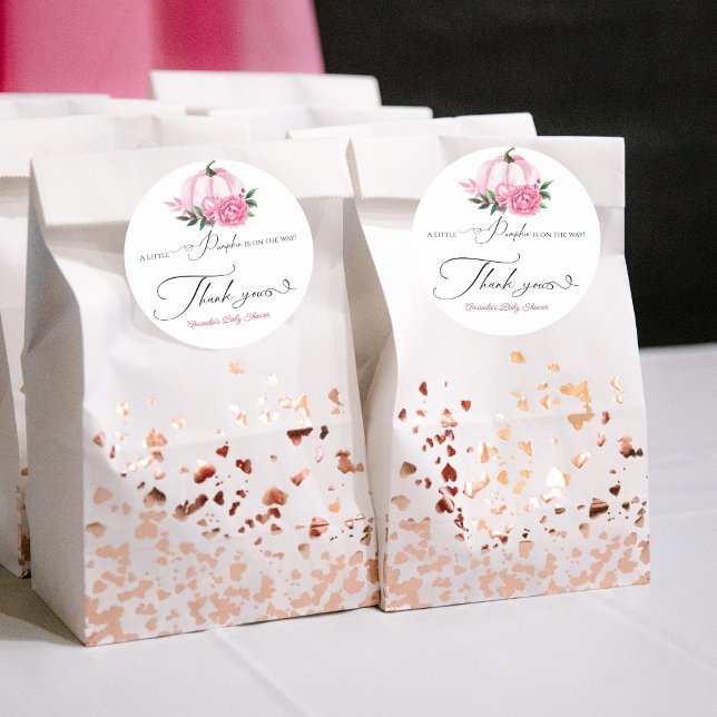 Little Pumpkin Blush Pink Rustic Baby Shower Classic Round Sticker (Creator Uploaded)