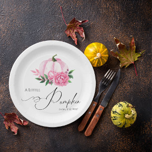 Little Pumpkin Blush Pink Rustic Baby Shower Paper Plate