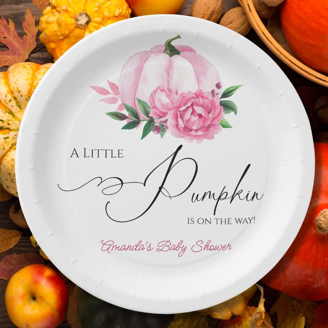 Little Pumpkin Blush Pink Rustic Baby Shower Paper Plate (Creator Uploaded)