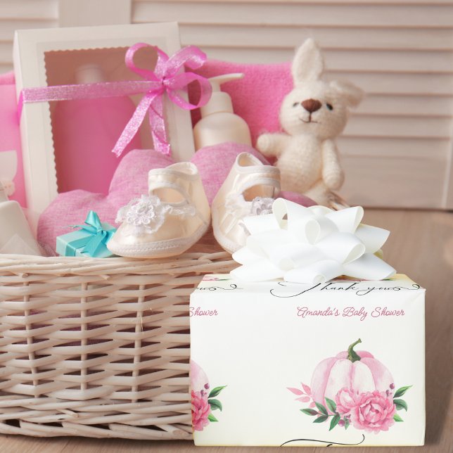 Little Pumpkin Blush Pink Rustic Baby Shower Wrapping Paper (Creator Uploaded)