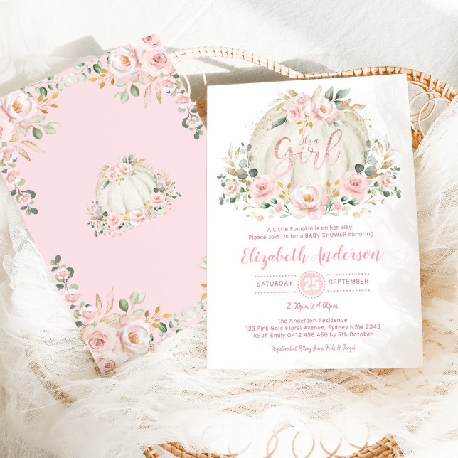 Little Pumpkin Blush Rose Gold Floral Baby Shower Invitation (Creator Uploaded)