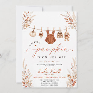 Little Pumpkin Boho Autumn Clothesline Baby shower Invitation