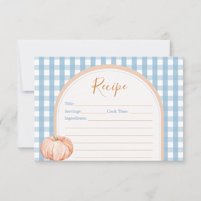 Little Pumpkin Boho Blue Gingham Recipe Card (Front)