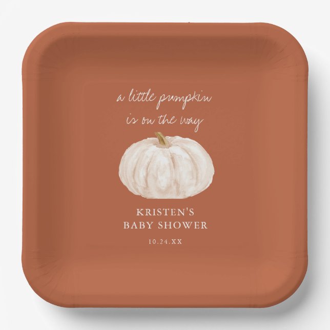 Little Pumpkin Boho Fall Baby Shower Paper Plate (Front)