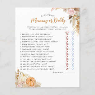 Little Pumpkin Boho Fall Floral Baby Shower Game