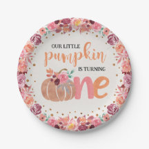 Little Pumpkin Boho Floral 1st Bday Paper Plate