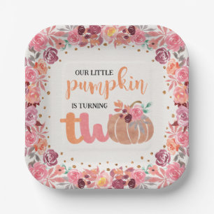 Little Pumpkin Boho Floral 2nd Bday Paper Plate