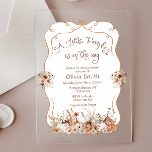Little Pumpkin Boho Floral Baby Shower Acrylic Invitations
