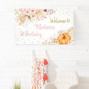 Little Pumpkin Boho Floral Birthday Banner