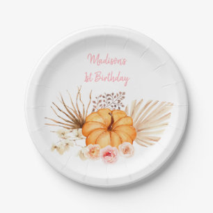 Little Pumpkin Boho Floral Birthday Paper Plate