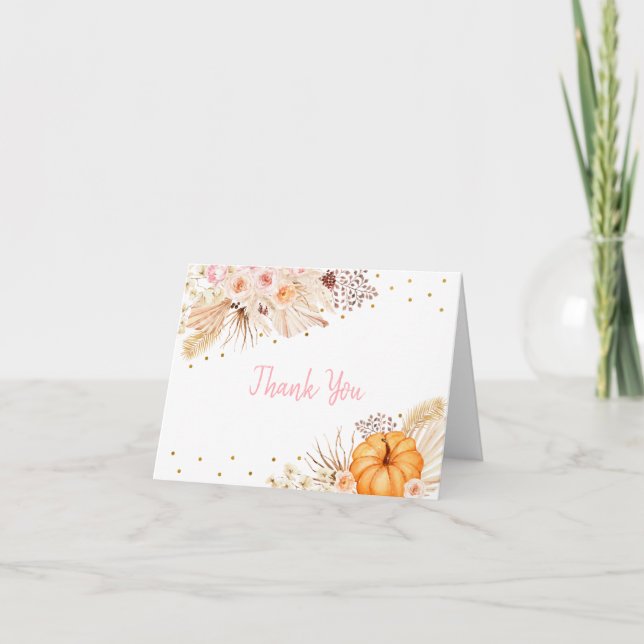 Little Pumpkin Boho Floral  Thank You Card (Front)