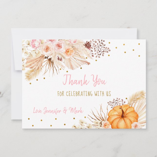 Little Pumpkin Boho Floral Thank You Card (Front)