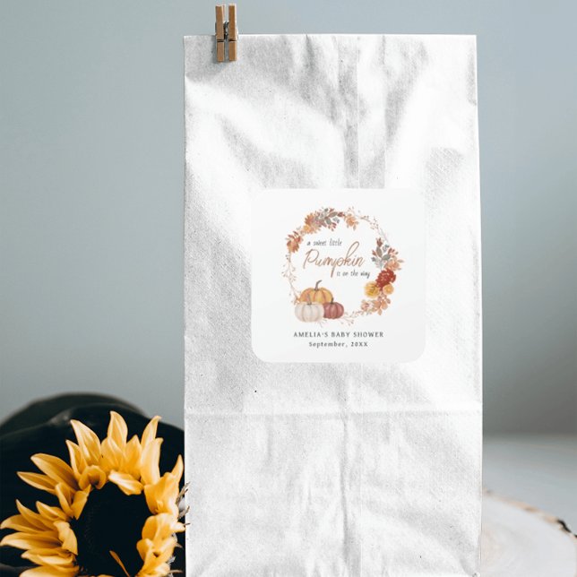 Little Pumpkin Boho Gender Neutral Baby Shower Square Sticker (Creator Uploaded)