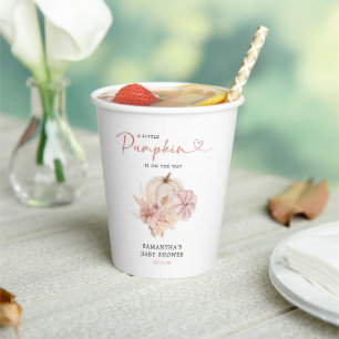 Little Pumpkin Boho Pink Pampas Grass  Baby Shower Paper Cups