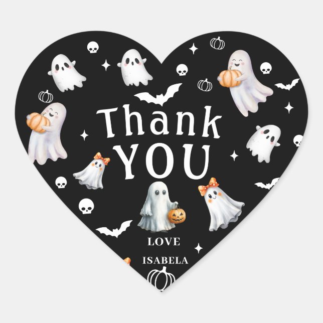 Little Pumpkin Boo – Halloween Baby Shower Heart Sticker (Front)